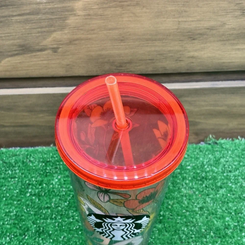 RARE Starbucks 24oz POPPY Flowers Acrylic Cold Drink Cup Tumbler‎ Red Yellow